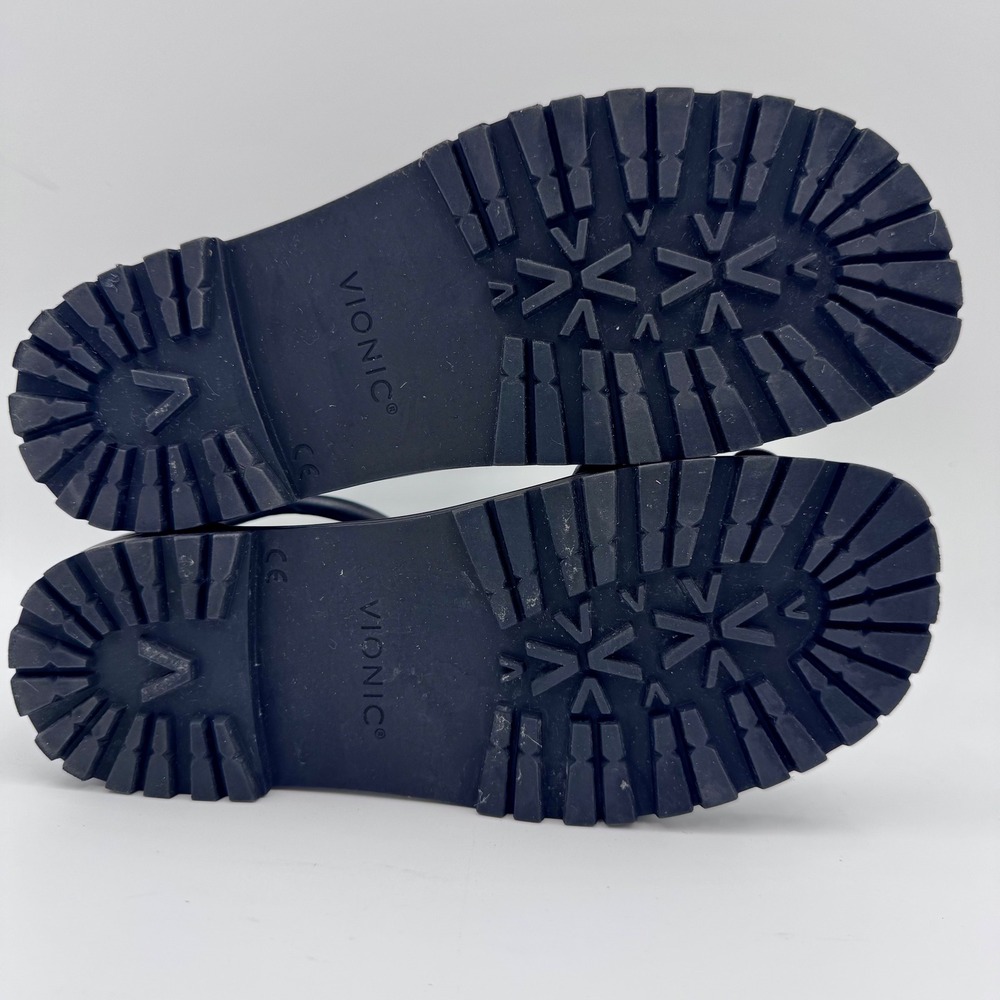 NWOB Vionic Laurel Black Leather Puffy Strap Zip Lug Sole Goth Sandals Womens 6M - Picture 9 of 9